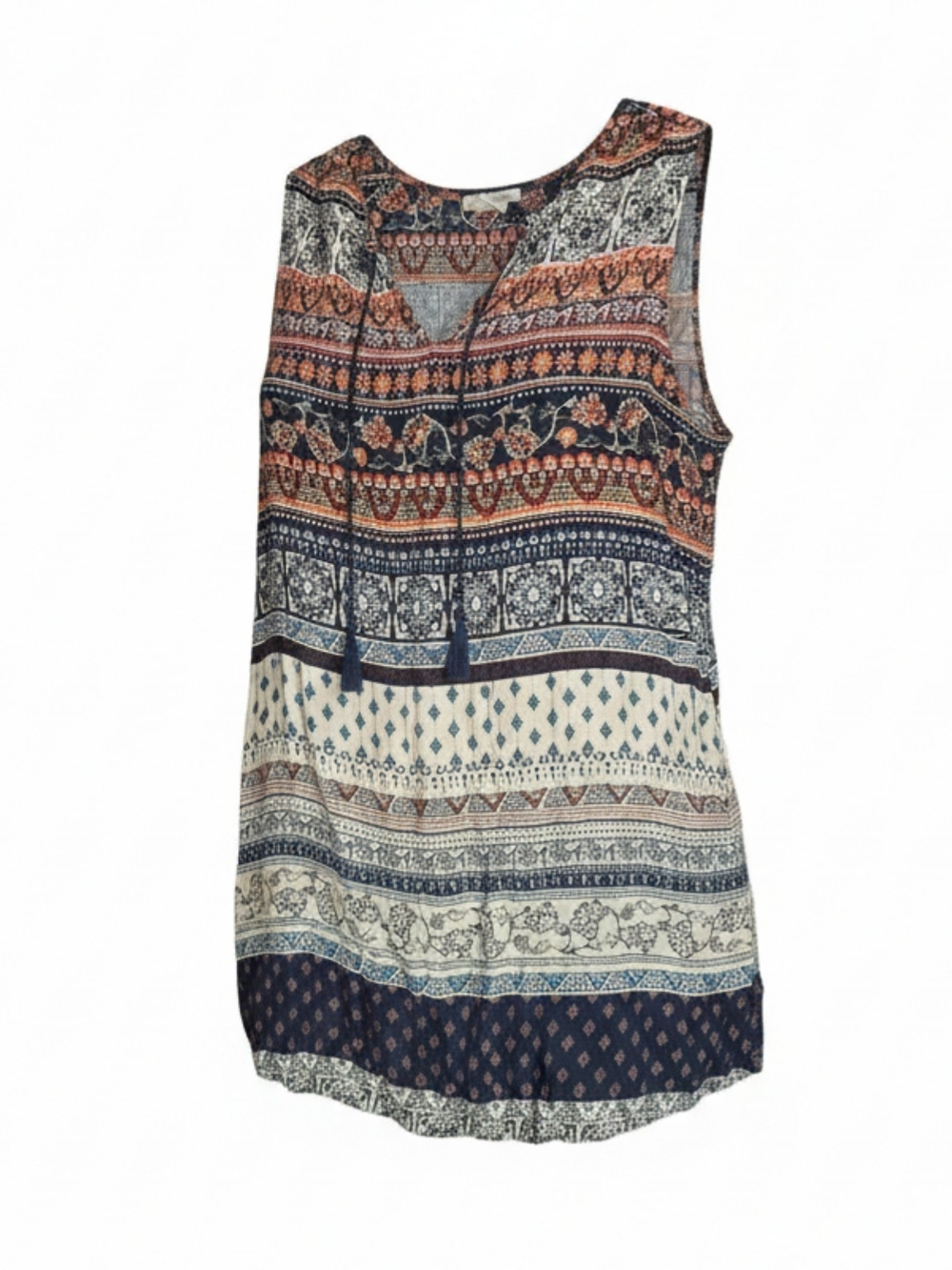 Beachlunchlounge Sleeveless Boho Tunic in Navy, Cream and Rust